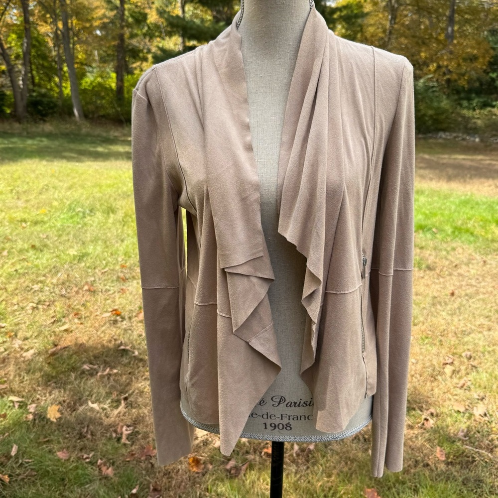 BAGATELLE JACKET COAT TAN LIGHTWEIGHT FAUX SUEDE OPEN FRONT POCKETS SIZE S